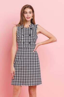 Houndstooth double buttons neckline mini dress