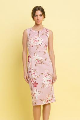 Floral front slit scuba H line mini dress