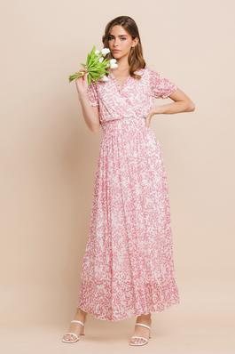 Floral wrapped flare mesh maxi dress
