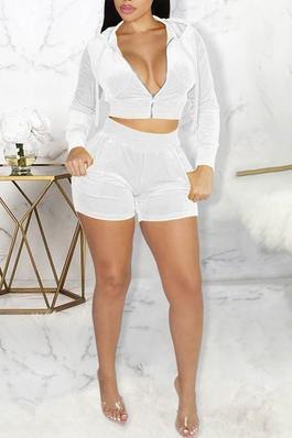 Hooded casual sports long-sleeved shorts set