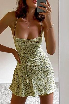 Backless strappy floral halter dress