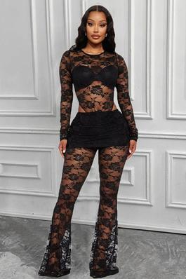 Nazada mesh lace hollow see -through dress two -piece suit