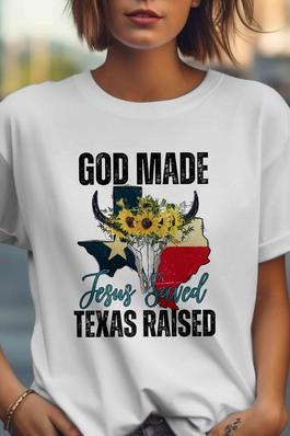 God Made Texas Raised Graphic Tees