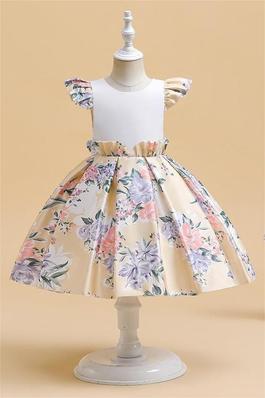 Children's Colorblocked Printed Fly Sleeve Dress