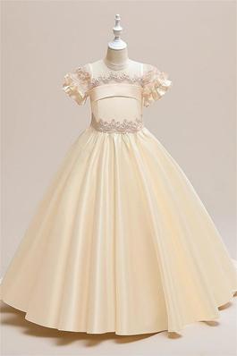 Middle and large children's dresses satin fabric trailing embroidered lace tuxedo dresses