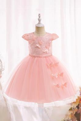 Butterfly Embroidery Beaded Mesh Dress for Kids