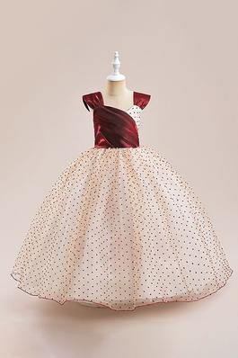 Children's satin mesh splicing polka dot dresses
