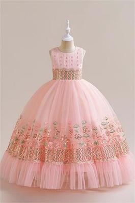 Beaded Embroidery Puffy Long Dress for Kids