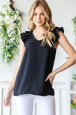 Solid Woven Sleeveless V neck Top