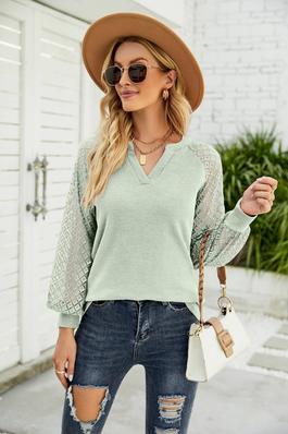 Women's Long Sleeve Tops Lace Casual Loose Blouses