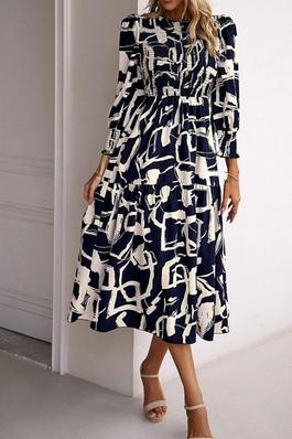 Women's Floral Print Chiffon A-Line Dress Long Sle