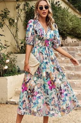 Women's Floral Print Chiffon A-Line Dress