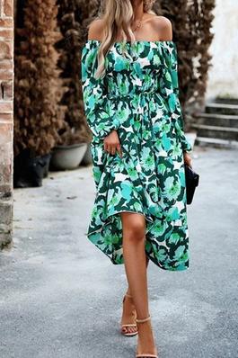 Women's Floral Print Chiffon Dress Long Sleeves
