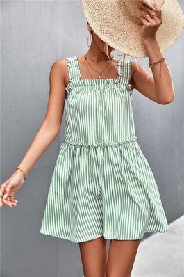 Women's Straps Striped Ruffled Summer Mini Dress