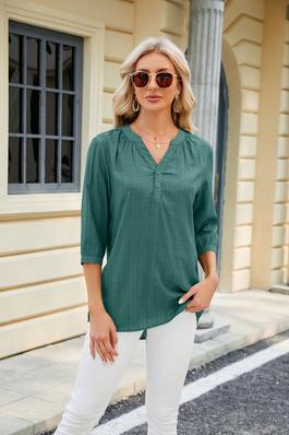 Womens Casual Tee V Neck Button up Loose Fits Tops