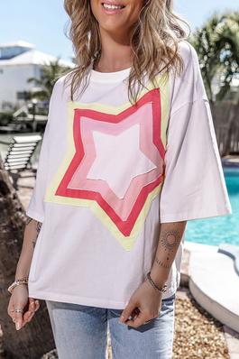 Women Star Patched Half Sleeve Oversized Tee Shirt