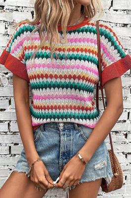 Women Ruffle Sleeve Colorful Textured Sweater