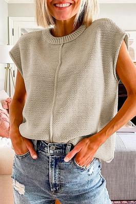 Women Solid Color Cap Sleeve Knitted Sweater