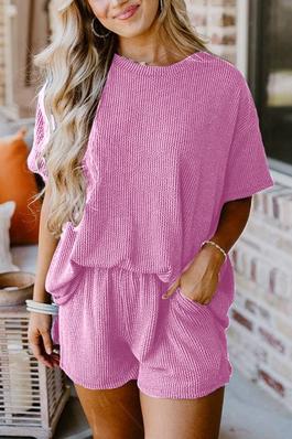 Women Textured Knit Loose Fit Tee and Shorts Set