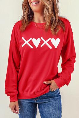 Women Puff XOXO Print Valentines Heart Sweatshirt