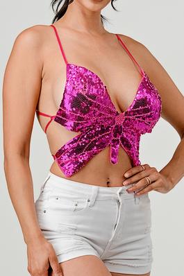 Sequins Butterfly Backless Top