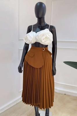 High Waist Irregular Tie Pleated Skirt Mid-Length A-Line Half-Body Skirt