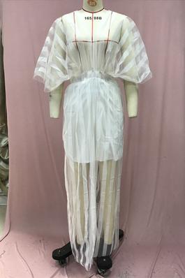 V-Neck Shawl Sleeve Hollow Out White Skirt Dresses