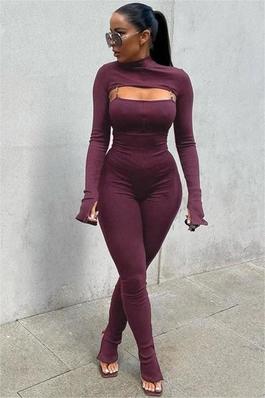 Long Sleeve High Neck Backless One Piece Pants Sports One Piece