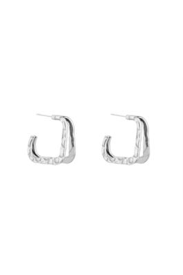 Ladies Fashion Smashed Square Open Hoop Earring 