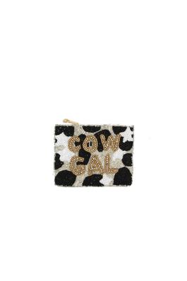 Ladies Fully Beaded Sequined Cow Print Coin Purse