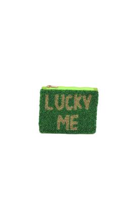 Ladies Fully Beaded Green Lucky ME Coin Purse
