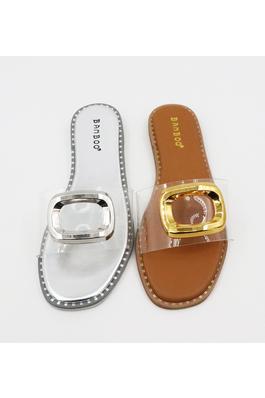 FLat Sandal clear top with metalic Ractangle 