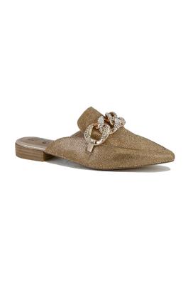 FLAT slip on sandal loafer  Rhinestone and chain