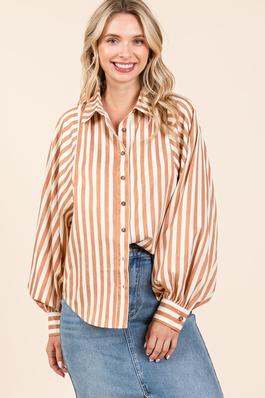 Stripe Pattern Button-Up Shirt