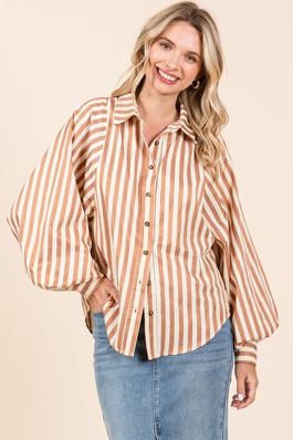 Plus Stripe Pattern Button-Up Shirt