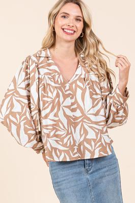 Abstract Leaf Print Blouse
