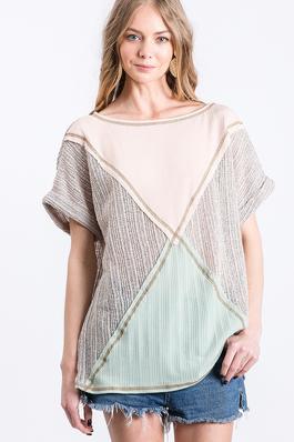 Plus Knit and Mesh Color Block T-shirt