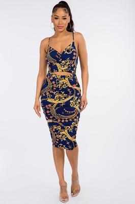D12634 Ruched Cut Out Layered Midi Dress