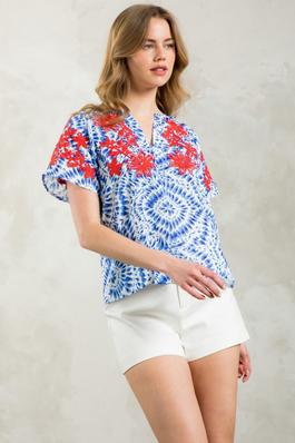 Short Sleeve Embroidered Detail Top