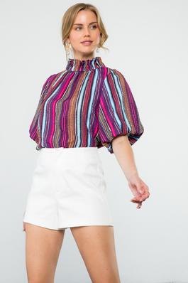 Stripe Pattern Short Sleeve Top