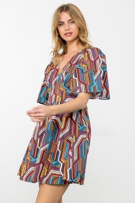 Short Sleeve Striped Pattern Dress
