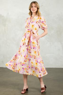 Puff Sleeve Print Maxi Dress