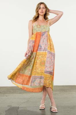 Colorblock Print Maxi Dress