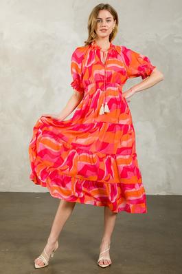 Smocked Waist Tiered Print Dress