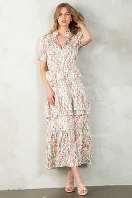 Short Sleeve Floral Tiered Dress