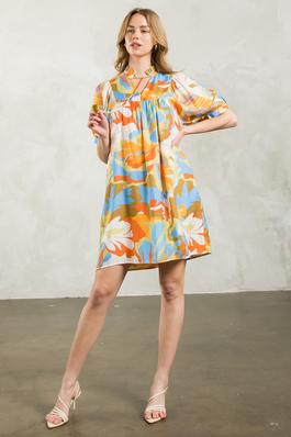 Puff Sleeve Multi Color Midi Dress