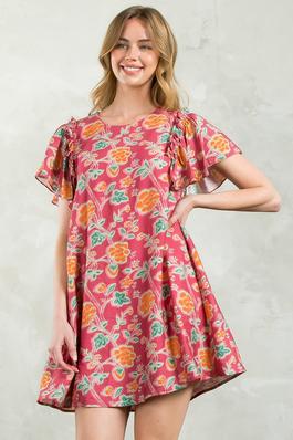 Flutter Sleeve Flower Print Dress