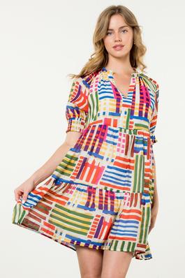 Short Sleeve Tiered Print Dress