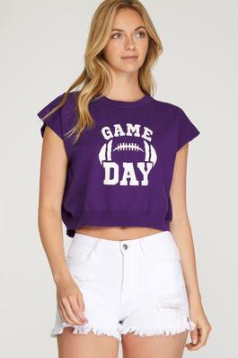 Game Day Lettering Short Sleeve Crop Sweater