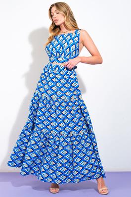 Back Strap and Tie Top Tiered Maxi Skirt Print Set